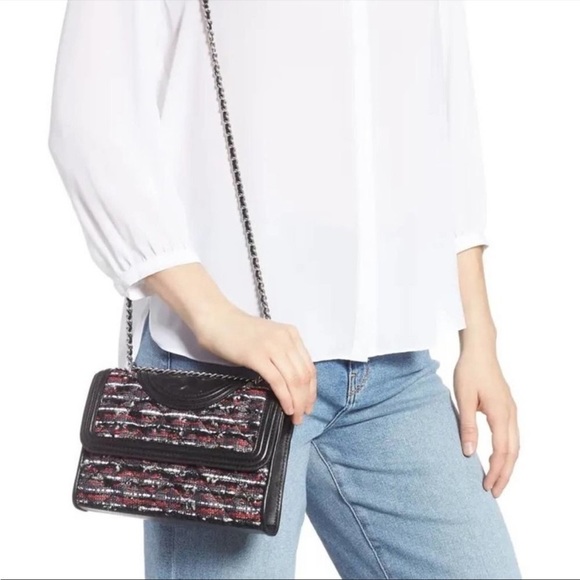 TORY BURCH Small Fleming Tweed Black Convertible Shoulder Bag - Picture 2 of 7